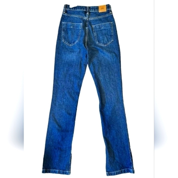 ZARA Medium Wash High Rise SLIM FLARE Leg Jeans Split Hem Sz US 2 - Picture 5 of 6